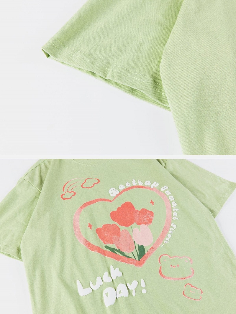 T Shirts Aelfric Eden Flower Bear Doodle Tee Vert | YIU-06827961